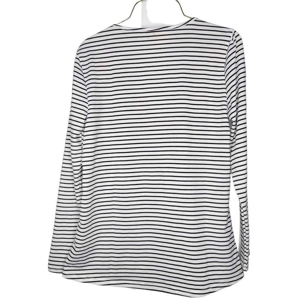 Savanna Jane Floral Embroidered White/Black Striped Long Sleeve V-Neck Top S - Picture 4 of 6